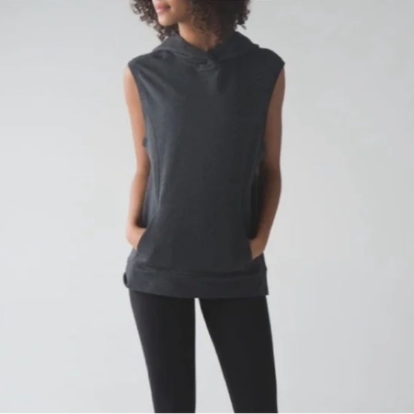 Lululemon Blissed Out Sleeveless Hoodie Heathered Black Gray 6 - Picture 6 of 12